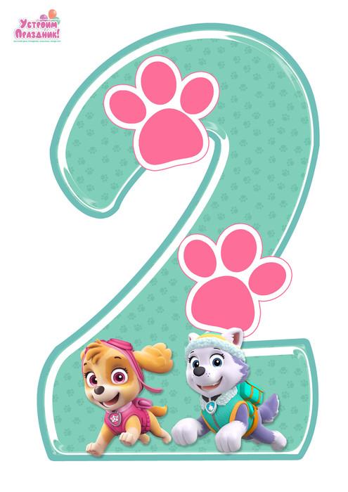 paw patrol birthday number 2 printable with sky and everest