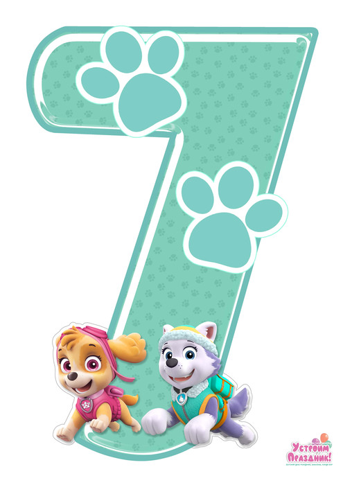 paw patrol birthday number 7 printable with sky and everest