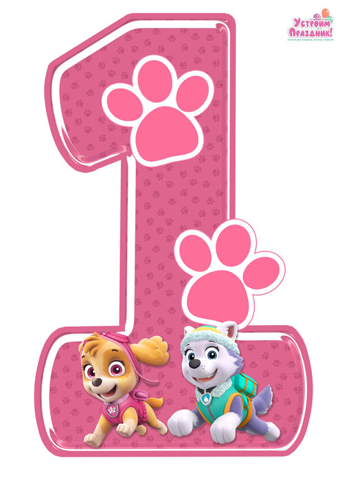 paw patrol birthday number 1 printable with sky and everest