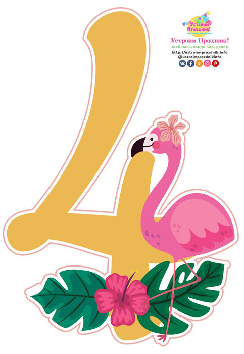 Тропические цифры розовый фламинго flamingo party numbers 4 printable