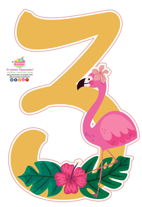 Тропические цифры розовый фламинго flamingo party numbers 3 printable